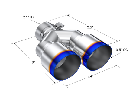 MBRP Exhaust Tip 2.5-Inch Inlet 3.5-Inch Outlet 9.5-Inch Length Single Wall Burnt End T304 Stainless Steel Universal Fit Left 9 Right 9.5
