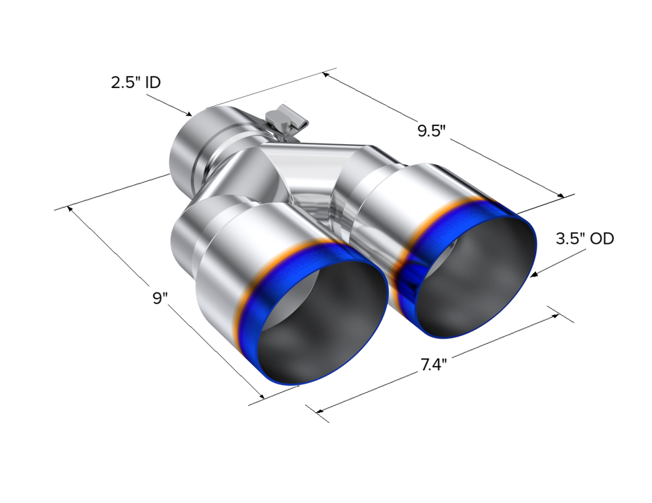 MBRP Exhaust Tip 2.5-Inch Inlet 3.5-Inch Outlet 9.5-Inch Length Single Wall Burnt End T304 Stainless Steel Universal Fit Left 9 Right 9.5