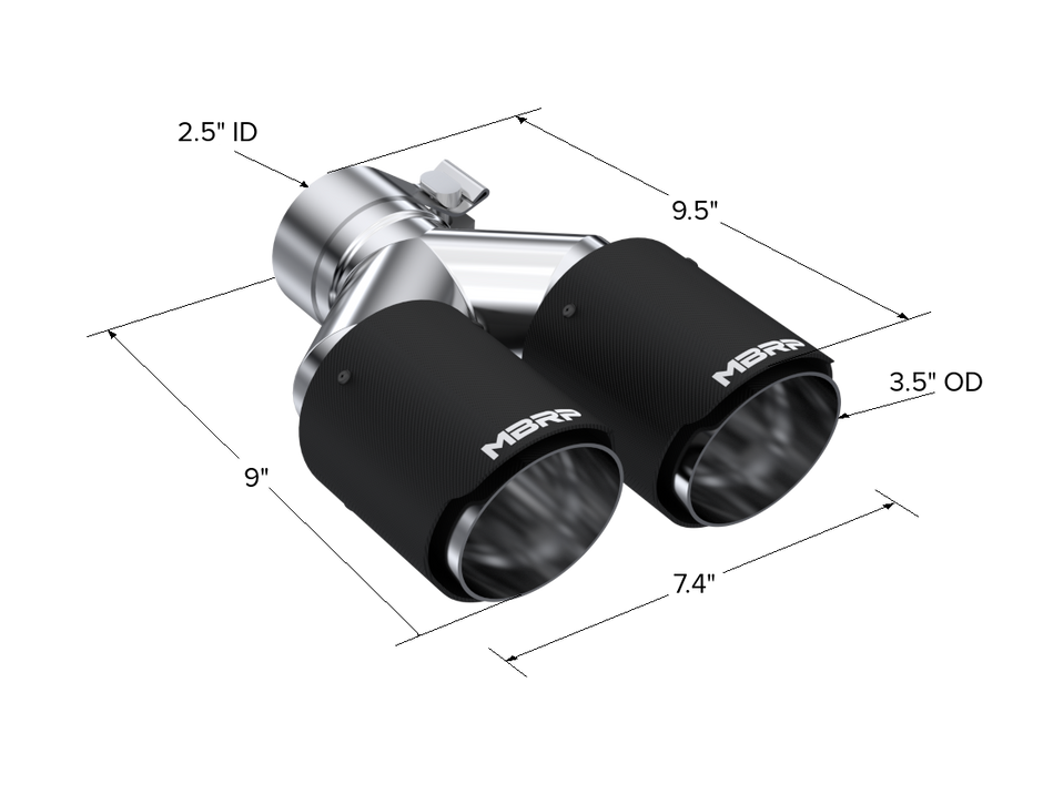 MBRP Exhaust Tip 2.5-Inch Inlet 3.5-Inch Outlet 9.45-Inch Length Dual Wall Carbon Fiber Universal Fit Left 9 Right 9.5
