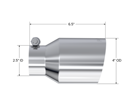 MBRP Exhaust Tip 2.5-Inch Inlet 4-Inch Outlet 6.5-Inch Length Single Wall Angle Cut T304 Stainless Steel Universal Fit