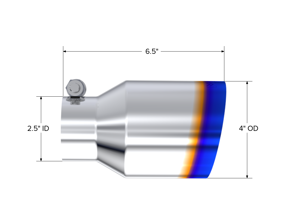 MBRP Exhaust Tip 2.5-Inch Inlet 4-Inch Outlet 6.5-Inch Length Single Wall Angle Cut Burnt End T304 Stainless Steel Universal Fit
