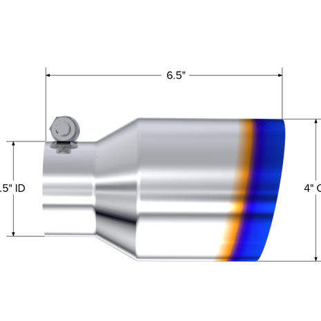MBRP Exhaust Tip 2.5-Inch Inlet 4-Inch Outlet 6.5-Inch Length Single Wall Angle Cut Burnt End T304 Stainless Steel Universal Fit