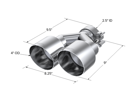MBRP Exhaust Tip 2.5-Inch Inlet 4-Inch Outlet 9.55-Inch Length Single Wall T304 Stainless Steel Universal Fit Left 9.5 Right 9