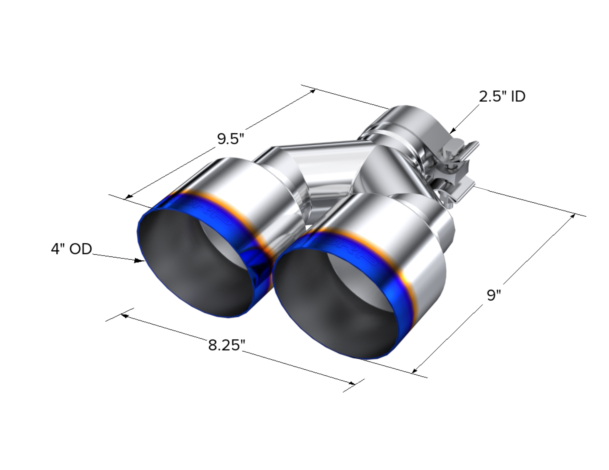 MBRP Exhaust Tip 2.5-Inch Inlet 4-Inch Outlet 9.55-Inch Length Single Wall Burnt End T304 Stainless Steel Universal Fit Left 9.5 Right 9