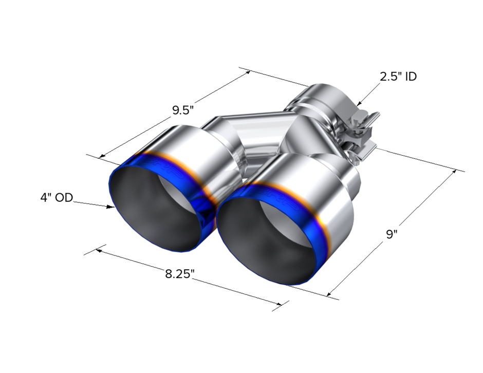 MBRP Exhaust Tip 2.5-Inch Inlet 4-Inch Outlet 9.55-Inch Length Single Wall Burnt End T304 Stainless Steel Universal Fit Left 9.5 Right 9