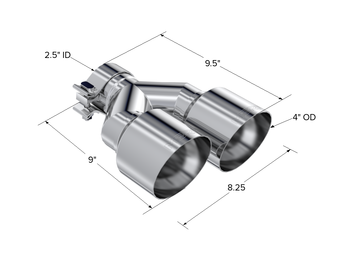 MBRP Exhaust Tip 2.5-Inch Inlet 4-Inch Outlet 9.55-Inch Length Single Wall T304 Stainless Steel Universal Fit Left 9 Right 9.5