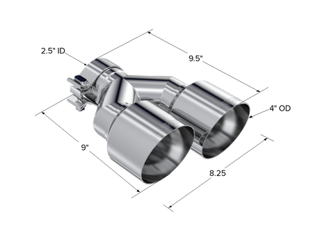 MBRP Exhaust Tip 2.5-Inch Inlet 4-Inch Outlet 9.55-Inch Length Single Wall T304 Stainless Steel Universal Fit Left 9 Right 9.5