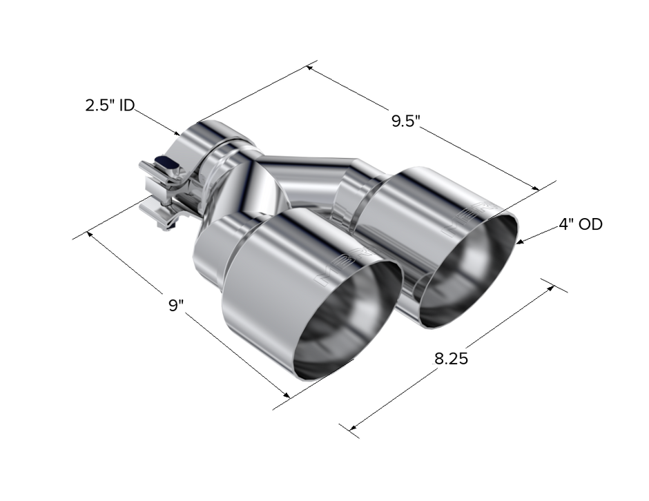 MBRP Exhaust Tip 2.5-Inch Inlet 4-Inch Outlet 9.55-Inch Length Single Wall T304 Stainless Steel Universal Fit Left 9 Right 9.5