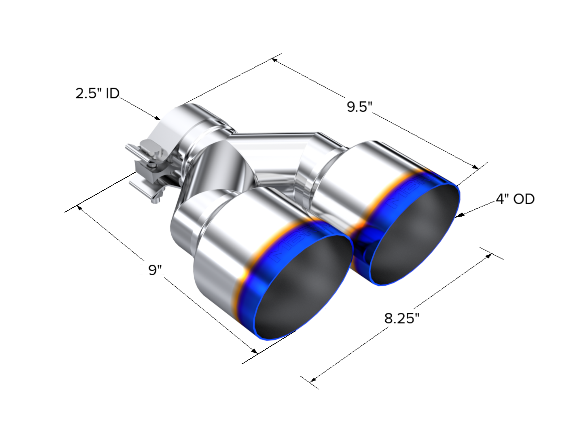 MBRP Exhaust Tip 2.5-Inch Inlet 4-Inch Outlet 9.55-Inch Length Single Wall Burnt End T304 Stainless Steel Universal Fit Left 9 Right 9.5