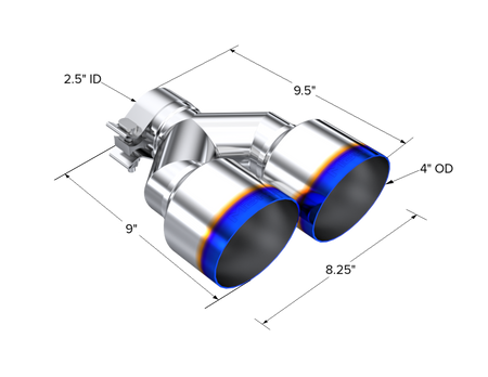 MBRP Exhaust Tip 2.5-Inch Inlet 4-Inch Outlet 9.55-Inch Length Single Wall Burnt End T304 Stainless Steel Universal Fit Left 9 Right 9.5