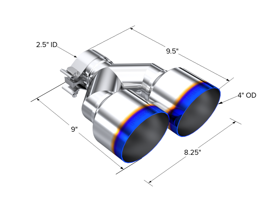MBRP Exhaust Tip 2.5-Inch Inlet 4-Inch Outlet 9.55-Inch Length Single Wall Burnt End T304 Stainless Steel Universal Fit Left 9 Right 9.5
