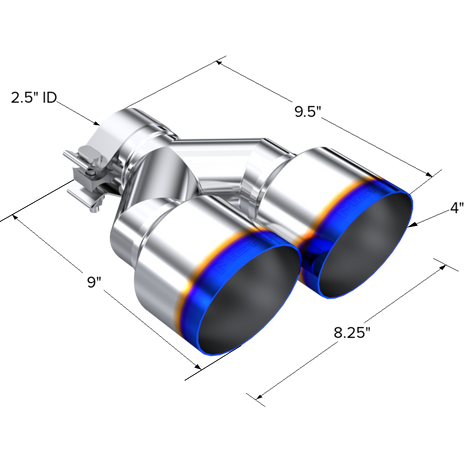 MBRP Exhaust Tip 2.5-Inch Inlet 4-Inch Outlet 9.55-Inch Length Single Wall Burnt End T304 Stainless Steel Universal Fit Left 9 Right 9.5
