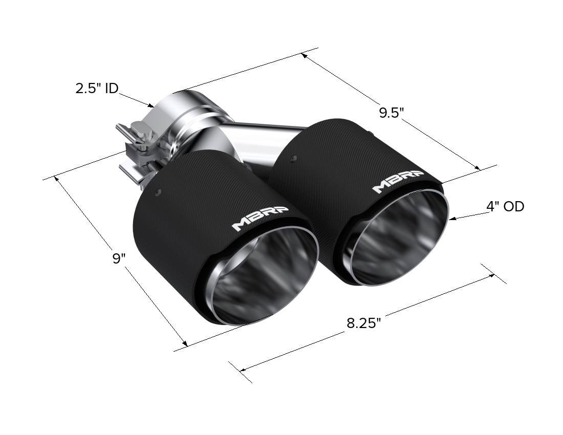 MBRP Exhaust Tip 2.5-Inch Inlet 4-Inch Outlet 9.5-Inch Length Dual Wall Carbon Fiber Universal Fit
