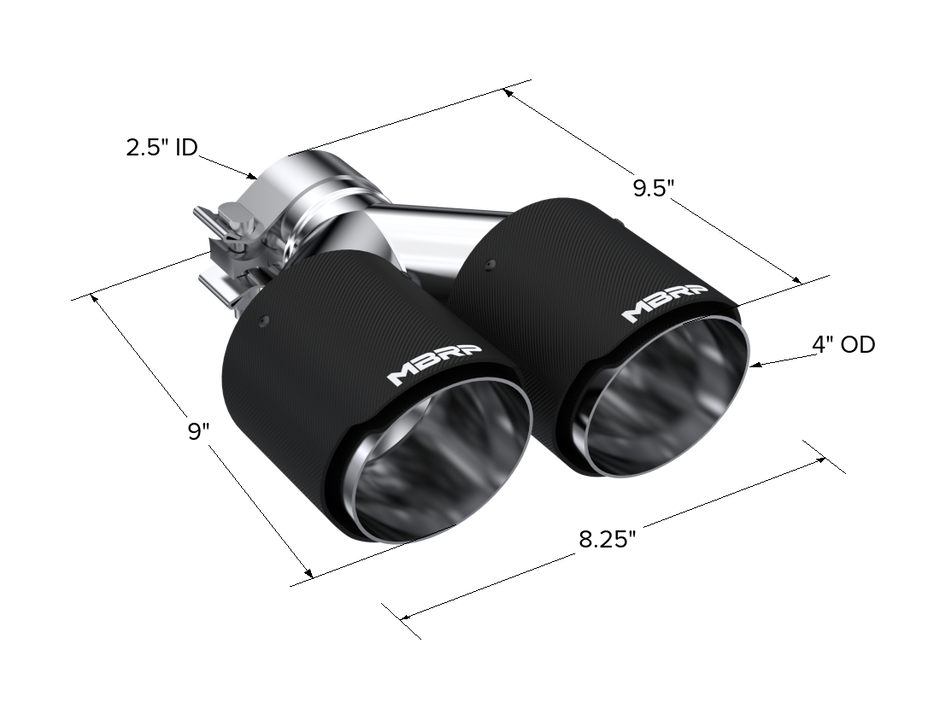 MBRP Exhaust Tip 2.5-Inch Inlet 4-Inch Outlet 9.5-Inch Length Dual Wall Carbon Fiber Universal Fit