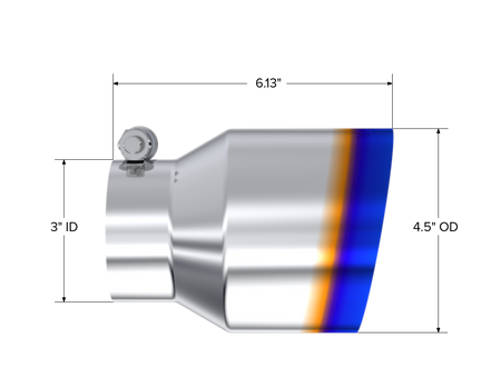 MBRP Exhaust Tip 3-Inch Inlet 4.5-Inch Outlet 6.13-Inch Length Angle Cut Burnt End T304 Stainless Steel Universal Fit