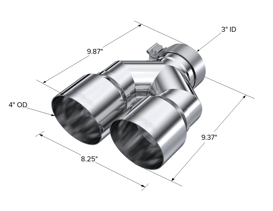 MBRP Exhaust Tip 3-Inch Inlet 4-Inch Outlet 9.87-Inch Length Dual Wall T304 Stainless Steel Universal Fit Left 9.87 Right 9.37