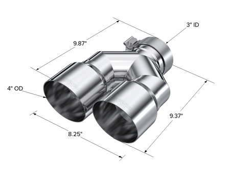 MBRP Exhaust Tip 3-Inch Inlet 4-Inch Outlet 9.87-Inch Length Dual Wall T304 Stainless Steel Universal Fit Left 9.87 Right 9.37