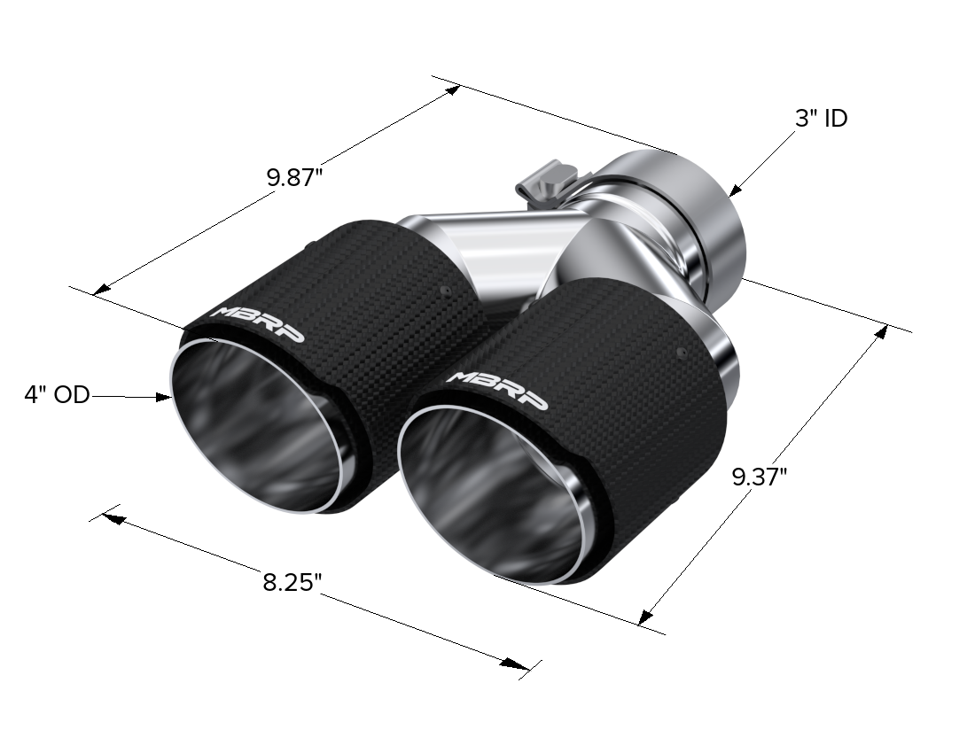 MBRP Exhaust Tip 3-Inch Inlet 4-Inch Outlet 9.87-Inch Length Dual Wall Carbon Fiber Universal Fit Left 9.87 Right 9.37