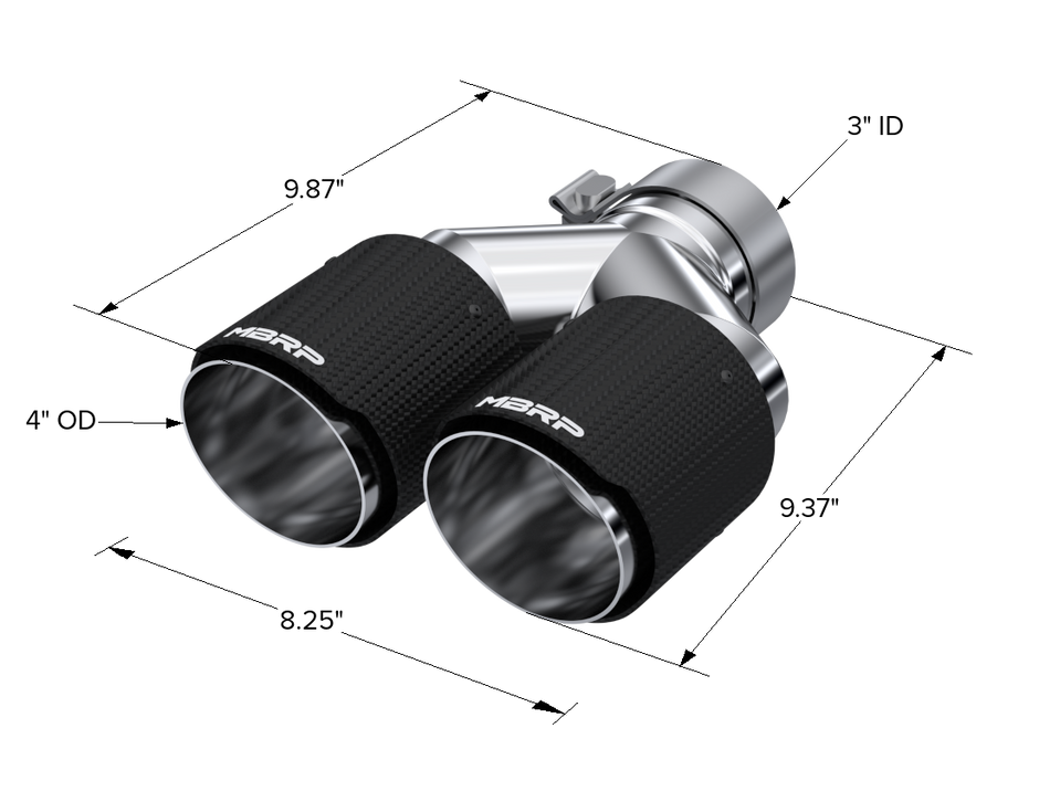 MBRP Exhaust Tip 3-Inch Inlet 4-Inch Outlet 9.87-Inch Length Dual Wall Carbon Fiber Universal Fit Left 9.87 Right 9.37