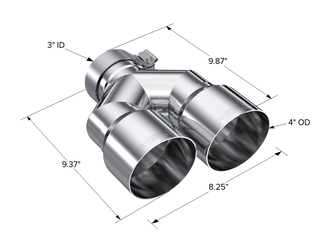 MBRP Exhaust Tip 3-Inch Inlet 4-Inch Outlet 9.87-Inch Length Dual Wall T304 Stainless Steel Universal Fit Left 9.37 Right 9.87