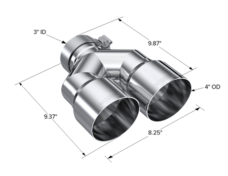 MBRP Exhaust Tip 3-Inch Inlet 4-Inch Outlet 9.87-Inch Length Dual Wall T304 Stainless Steel Universal Fit Left 9.37 Right 9.87