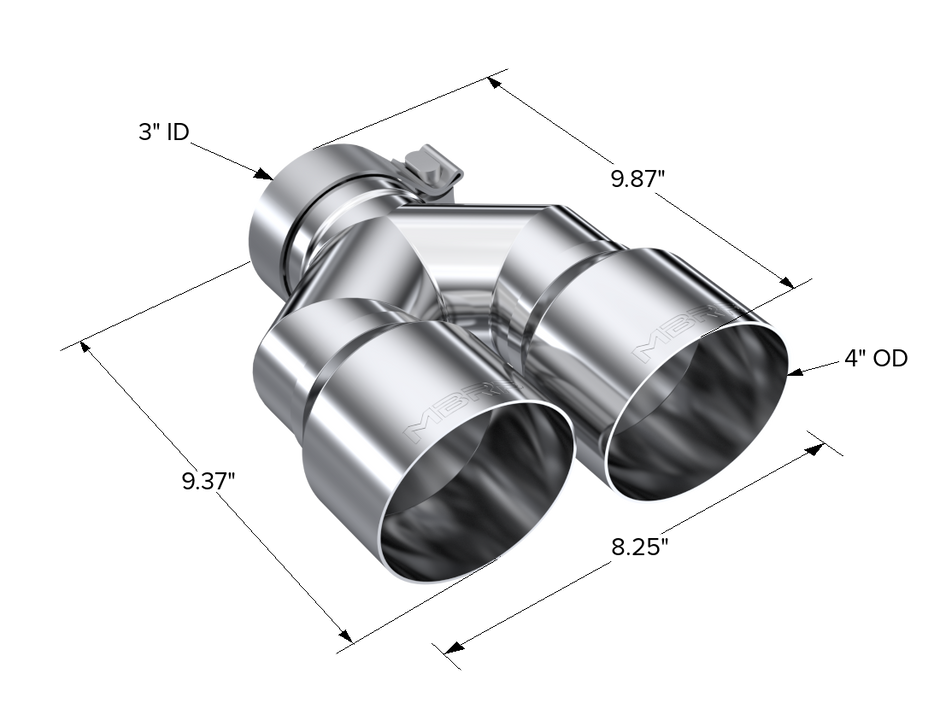 MBRP Exhaust Tip 3-Inch Inlet 4-Inch Outlet 9.87-Inch Length Dual Wall T304 Stainless Steel Universal Fit Left 9.37 Right 9.87