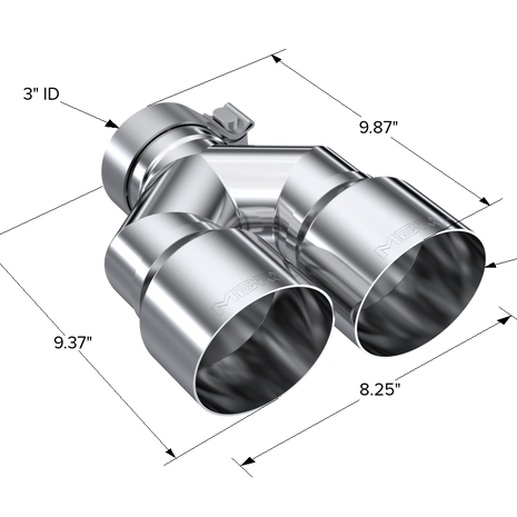 MBRP Exhaust Tip 3-Inch Inlet 4-Inch Outlet 9.87-Inch Length Dual Wall T304 Stainless Steel Universal Fit Left 9.37 Right 9.87