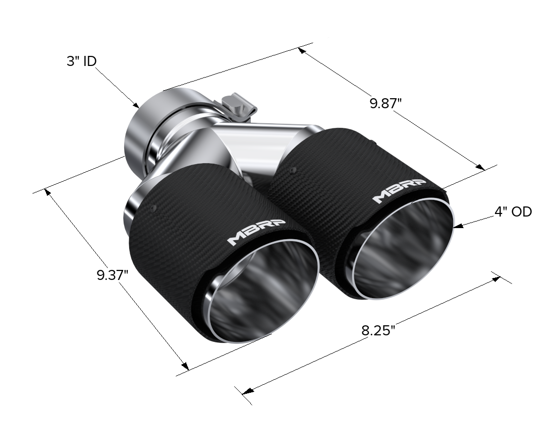 MBRP Exhaust Tip 3-Inch Inlet 4-Inch Outlet 9.87-Inch Length Dual Wall Carbon Fiber Universal Fit Left 9.37 Right 9.87