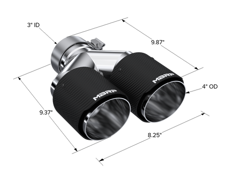 MBRP Exhaust Tip 3-Inch Inlet 4-Inch Outlet 9.87-Inch Length Dual Wall Carbon Fiber Universal Fit Left 9.37 Right 9.87