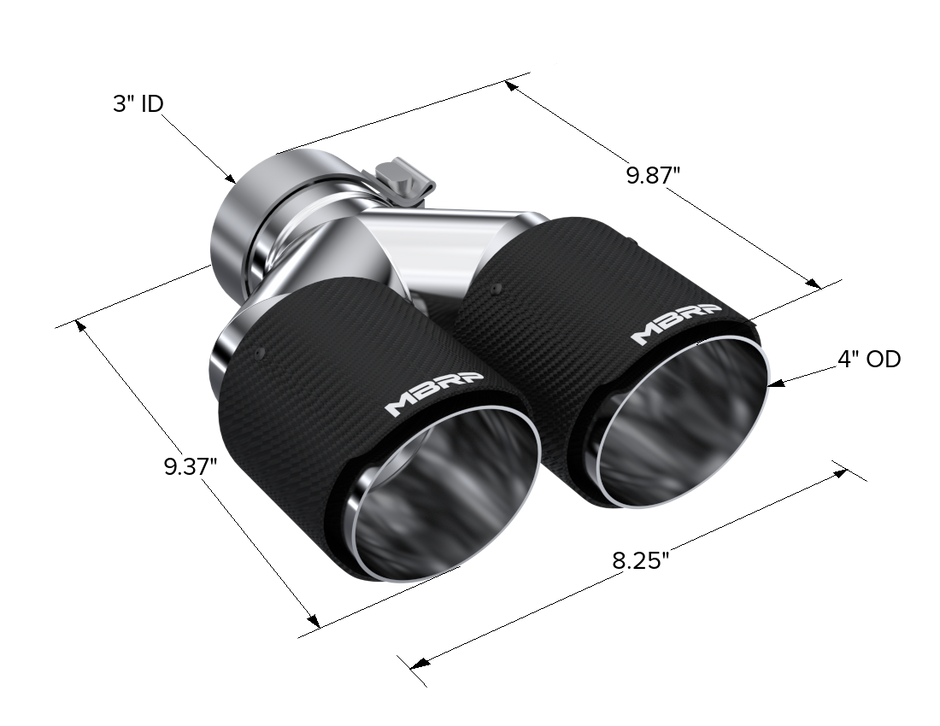 MBRP Exhaust Tip 3-Inch Inlet 4-Inch Outlet 9.87-Inch Length Dual Wall Carbon Fiber Universal Fit Left 9.37 Right 9.87