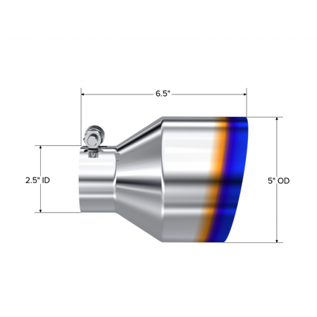 MBRP Exhaust Tip 2.5-Inch Inlet 5-Inch Outlet 6.5-Inch Length Single Wall Angle Cut Stainless Steel Universal Fit