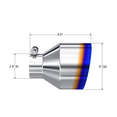 MBRP Exhaust Tip 2.5-Inch Inlet 5-Inch Outlet 6.5-Inch Length Single Wall Angle Cut Stainless Steel Universal Fit