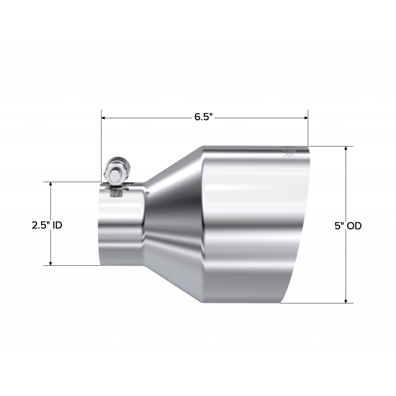 MBRP Exhaust Tip 2.5-Inch Inlet 5-Inch Outlet 6.5-Inch Length Single Wall Angle Cut T304 Stainless Steel Universal Fit