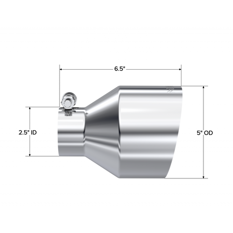 MBRP Exhaust Tip 2.5-Inch Inlet 5-Inch Outlet 6.5-Inch Length Single Wall Angle Cut T304 Stainless Steel Universal Fit